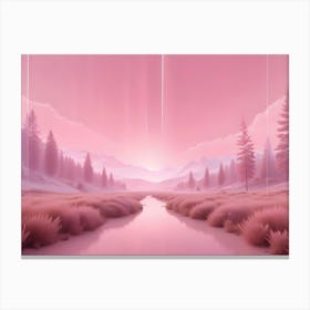 A Digital Painting Of A Peaceful, Dreamy Landscape With A River Flowing Through A Field Of Pink Grass Canvas Print