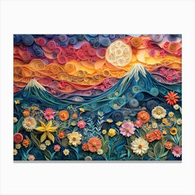 Paper Quilling Landscape and Spring Flowers Canvas Print