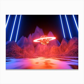 Neon landscape: Saturn [synthwave/vaporwave/cyberpunk] — aesthetic retrowave neon poster Canvas Print