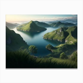 Verdant Hills Overlooking A Serene Inlet Canvas Print