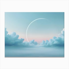 Abstract Landscape Featuring A Crescent Moon Shining Through A Field Of Fluffy Clouds, Creating A Dreamy And Surreal Atmosphere Canvas Print