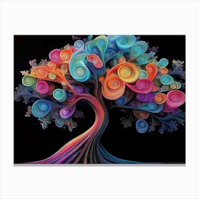 3d Tree Abstract Colorful Flower Art On Black, 3d Abstraction 1 Canvas Print