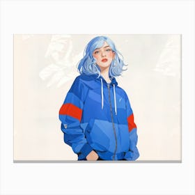 Dynamic Illustration Of A Blue Haired Russian Girl Glee Radiating From Her Features Clad In That C Canvas Print