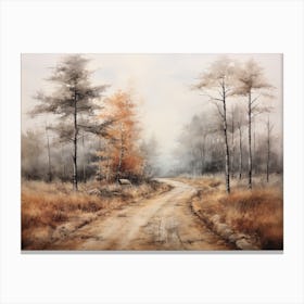 A Painting Of Country Road Through Woods In Autumn 20 Canvas Print