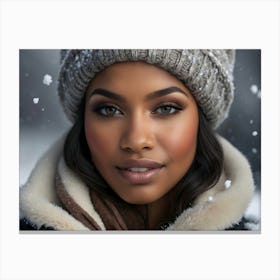 Beautiful African American Woman In Winter 8 Canvas Print