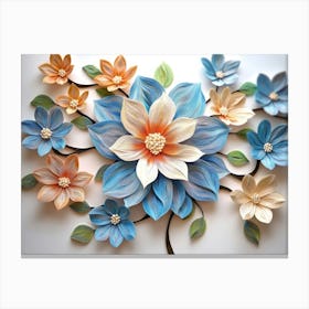 Blossoming 3d Floral Artistry Leaves, Flowers and A Mesmerizing 1 Canvas Print