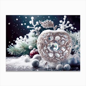 Crystal Apple covered with snow, winter theme Canvas Print