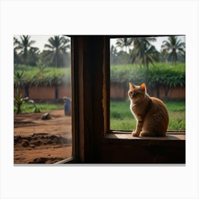 Cat Looking Out A Window Canvas Print