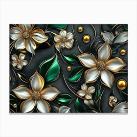 Gold And Green Flowers 3 Canvas Print