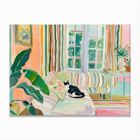 Cat On Sofa Matisse Pink Green Landscape Canvas Print