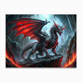 Black Dragon With Red Wings Canvas Print