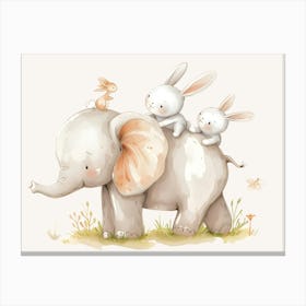 Baby Elephant And Bunnies Kids and Nursery Canvas Print