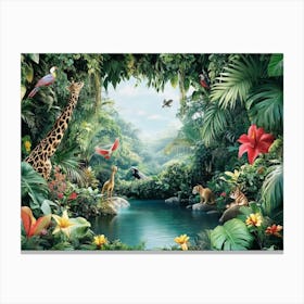 Jungle Scene with Exotic Animals Canvas Print