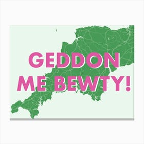 Geddon Me Bewty Cornwall Green Map Canvas Print