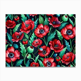 Red Poppy Watercolor Pattern Canvas Print