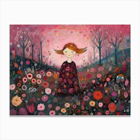 Girl In A Flower Field Canvas Print