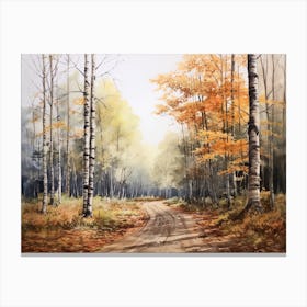 A Painting Of Country Road Through Woods In Autumn 10 Canvas Print