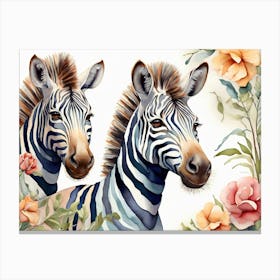 Zebras Floral Watercolor Canvas Print