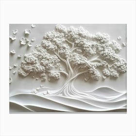 3d Relief White Tree Canvas Print