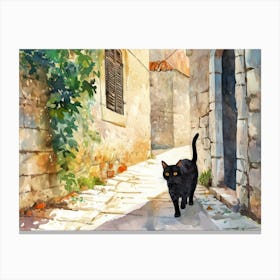 Split, Croatia   Cat In Street Art Watercolour Painting 2 Canvas Print