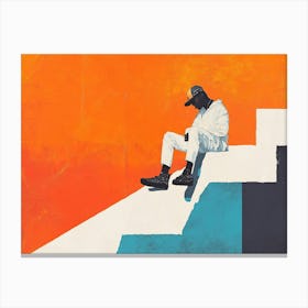 Man Sitting On Stairs Orange Minimal Canvas Print