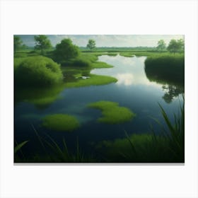 Vast Panorama Of A Lush Green Wetland Canvas Print