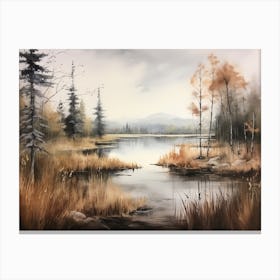 A Painting Of A Lake In Autumn 55 Canvas Print