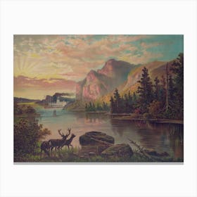 American River Scene With Stag Canvas Print