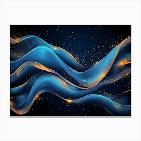 Abstract Blue And Gold Wave Design With Fluid Lines And Glowing Stars On A Dark 1 Canvas Print