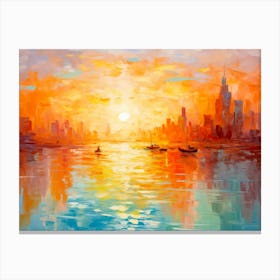 Pictorial Sky Blue City Canvas Print