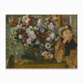 A Woman Seated Beside A Vase Of Flowers, Edgar Degas Canvas Print