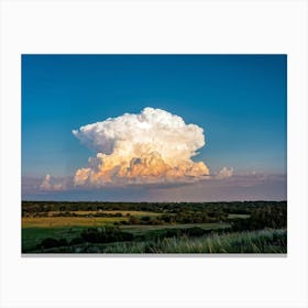 Cumulus Clouds Looming High Over A Serene Landscape Bathed In Sunset Light A Cluster Of White Clou (3) Canvas Print