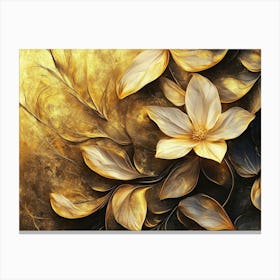 Golden Floral Background, Abstract Vintage Flower Design, Artwork Gold Nature Canvas Print