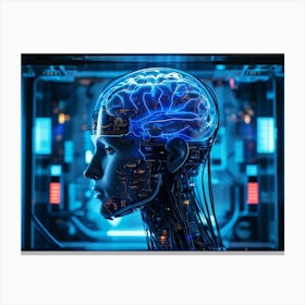 Abstract Conceptual Head Features Circuitry Integrating A Human Brain With Neural Lines And Electron (6) Canvas Print