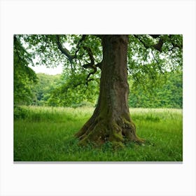 A Diligently Thriving Oak Tree Sprouting Mightily Against The Backdrop Of A Verdant Forest Its Stur Canvas Print