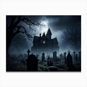 Frightened Souls Hovering Over A Mist Enshrouded Graveyard Full Moon Piercing Through Ominous Cloud 2 1 Canvas Print