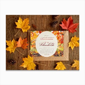 A Vintage Canadian Thanksgiving Invitation Spread Out On A Maple Wood Surface Bathed In The Warm (3) 2 Canvas Print