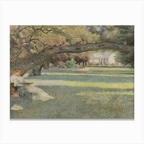 Woman Reading In A Park Canvas Print