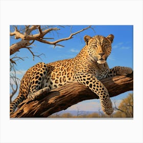 African Leopard Resting In A Tree Realism Painting 4 Canvas Print