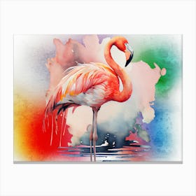 Flamingo Portrait. Watercolor, color splash. Pink and red Canvas Print