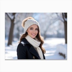 Beautiful Woman In Winter Canvas Print