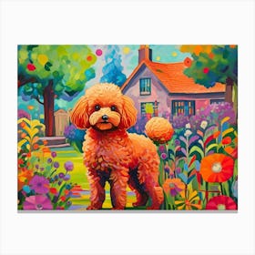 Poodle In The Garden Canvas Print