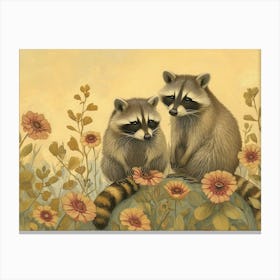 Floral Animal Illustration Raccoon 4 Canvas Print
