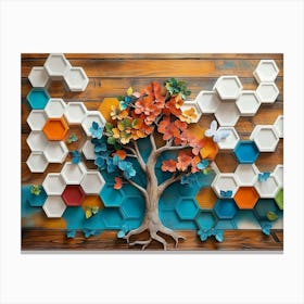 Vibrant With A Whimsical Tree, White Lattice Canvas Print