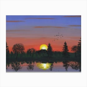 Sunset on the lake Canvas Print