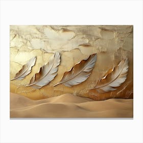 Rustic 3d Textured Art Almond Brown Background Faded Brass Feathers Abstract Sandy Dunes Warm Ambiance Canvas Print