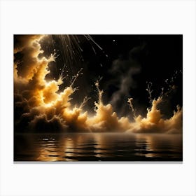 Billowing Golden Clouds Erupt From A Dark Sea, Illuminated By Streaks Of Light, Evoking A Sense Of Power And Awe Canvas Print