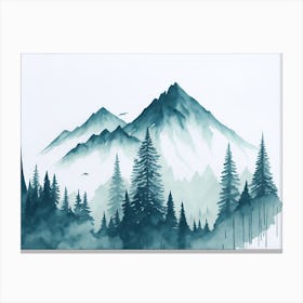 Mountain And Forest In Minimalist Watercolor Horizontal Composition 393 Canvas Print