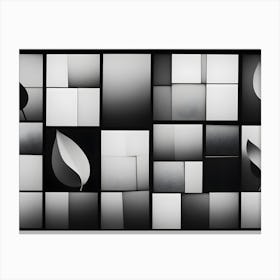 Monochromatic Abstract Composition With White And Black Squares And Leaves, Creating A Minimalist And Modern Design Canvas Print