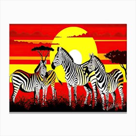 African Zebra Habitat - Zebras At Sunset Canvas Print